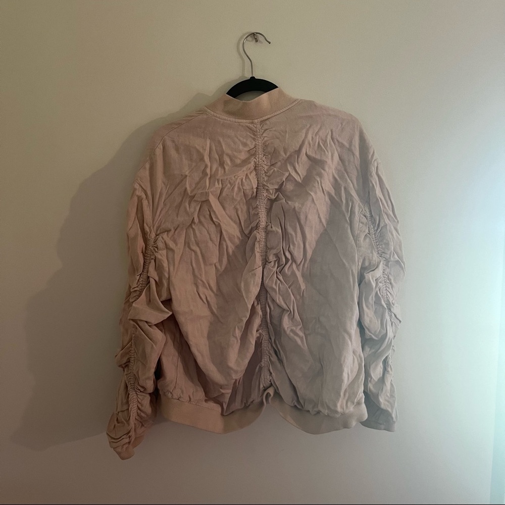Free People Ruched Linen Bomber Jacket - Picture 3 of 5